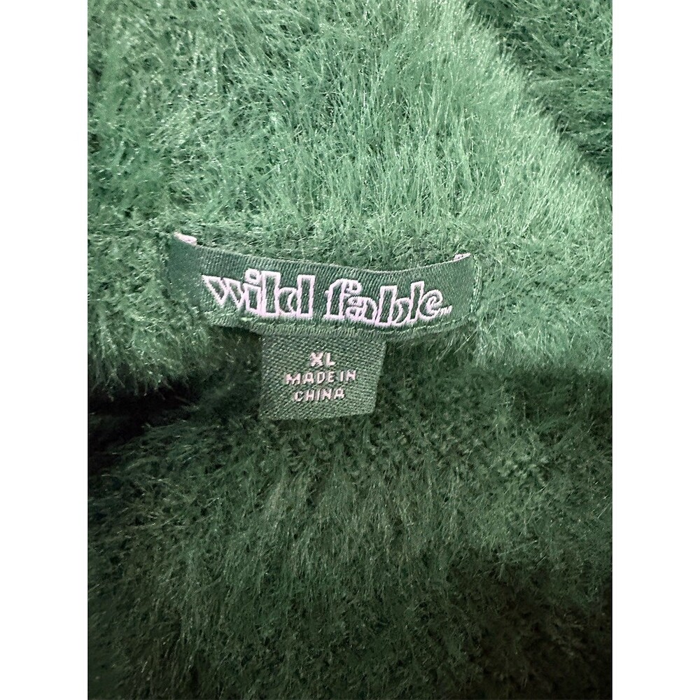 Wild Fable Cardigan Sweater Womens XL Forest Green Fuzzy Button Front - Picture 8 of 9